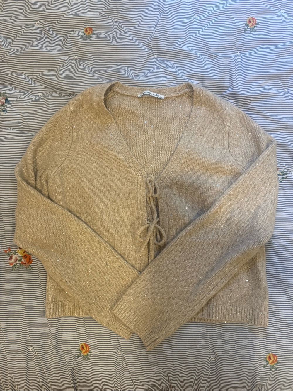 Abercrombie & Fitch Beige Sequin V-Neck Cardigan